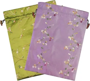 kilofly Embroidered Silk Jacquard Travel Bag, Lingerie & Shoes, Value Set of 2