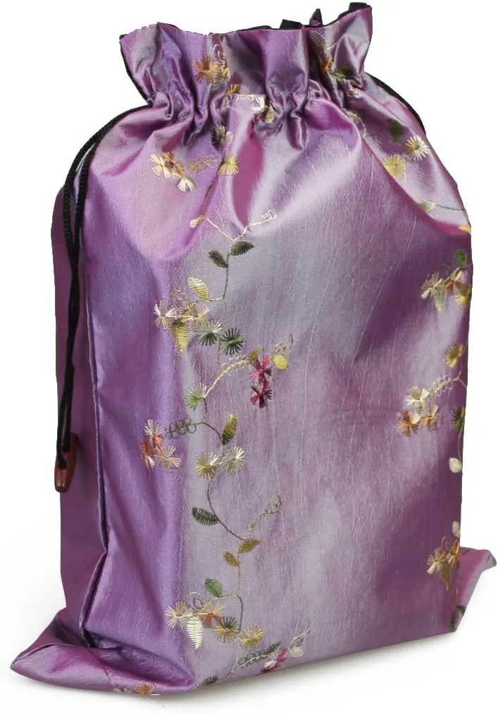 kilofly Embroidered Silk Jacquard Travel Bag, Lingerie & Shoes, Value Set of 2
