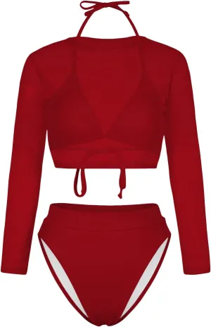 Kisscynest Women's 3 Pieces Swimsuit with Long Sleeve Mesh Shirt Coverup