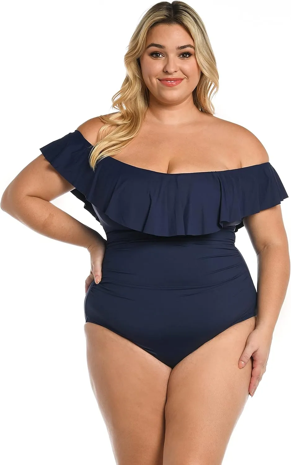 La Blanca Women's One Piece Swimsuit Off Shoulder Ruffle Island Goddess Bathing Suit