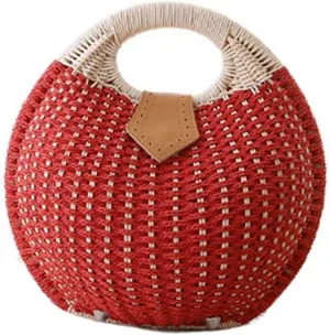 Lady's Stylish Shell Shape Straw Tote Handbag Rattan Beach Bag