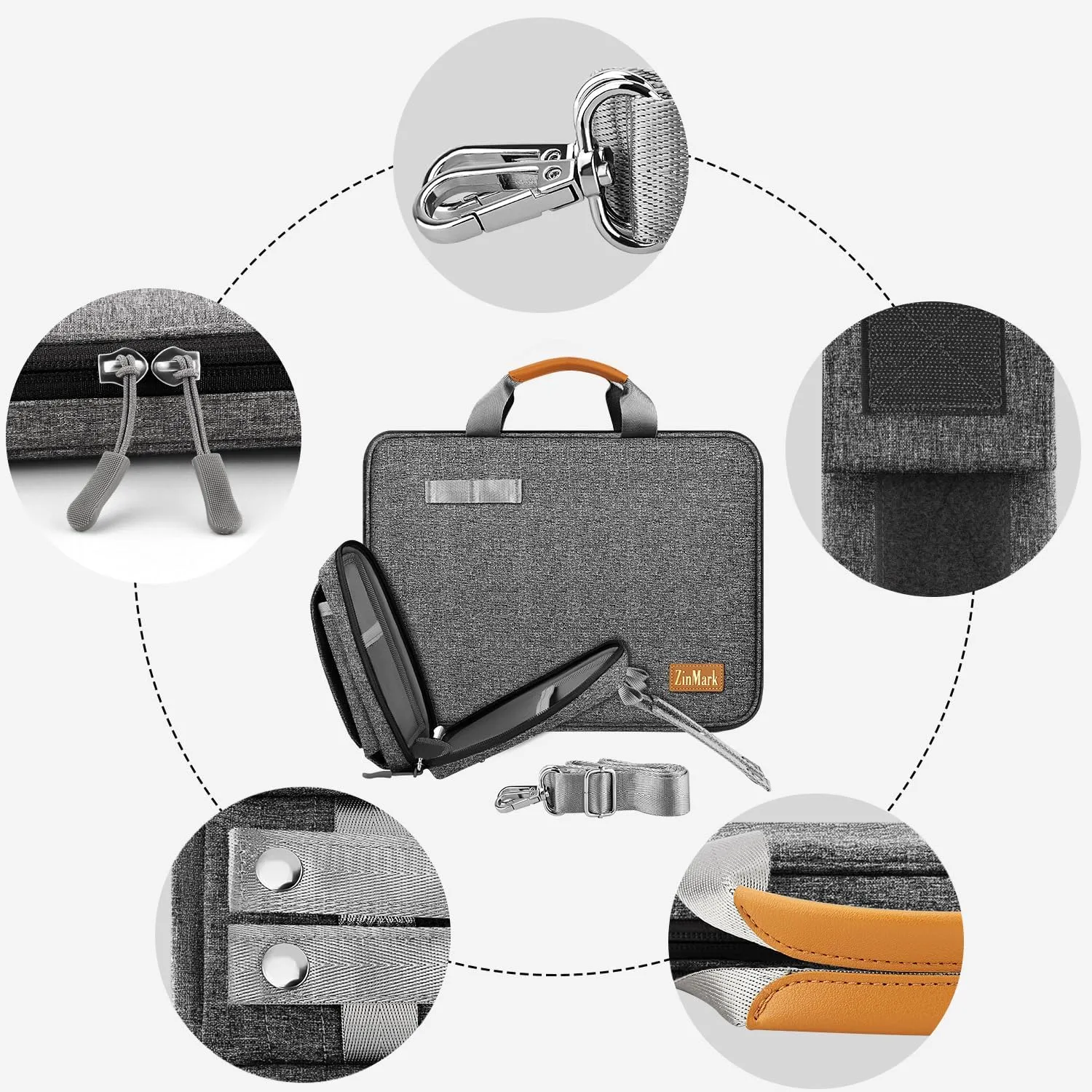 Laptop Case 15.6 Inch Briefcase Military-Grade Protection with Detachable Belt Bag, Compatible All Model of 15-16 Inch MacBook Pro and Most Popular 15.6 Inch Notebooks Chromebooks (Gray Black)