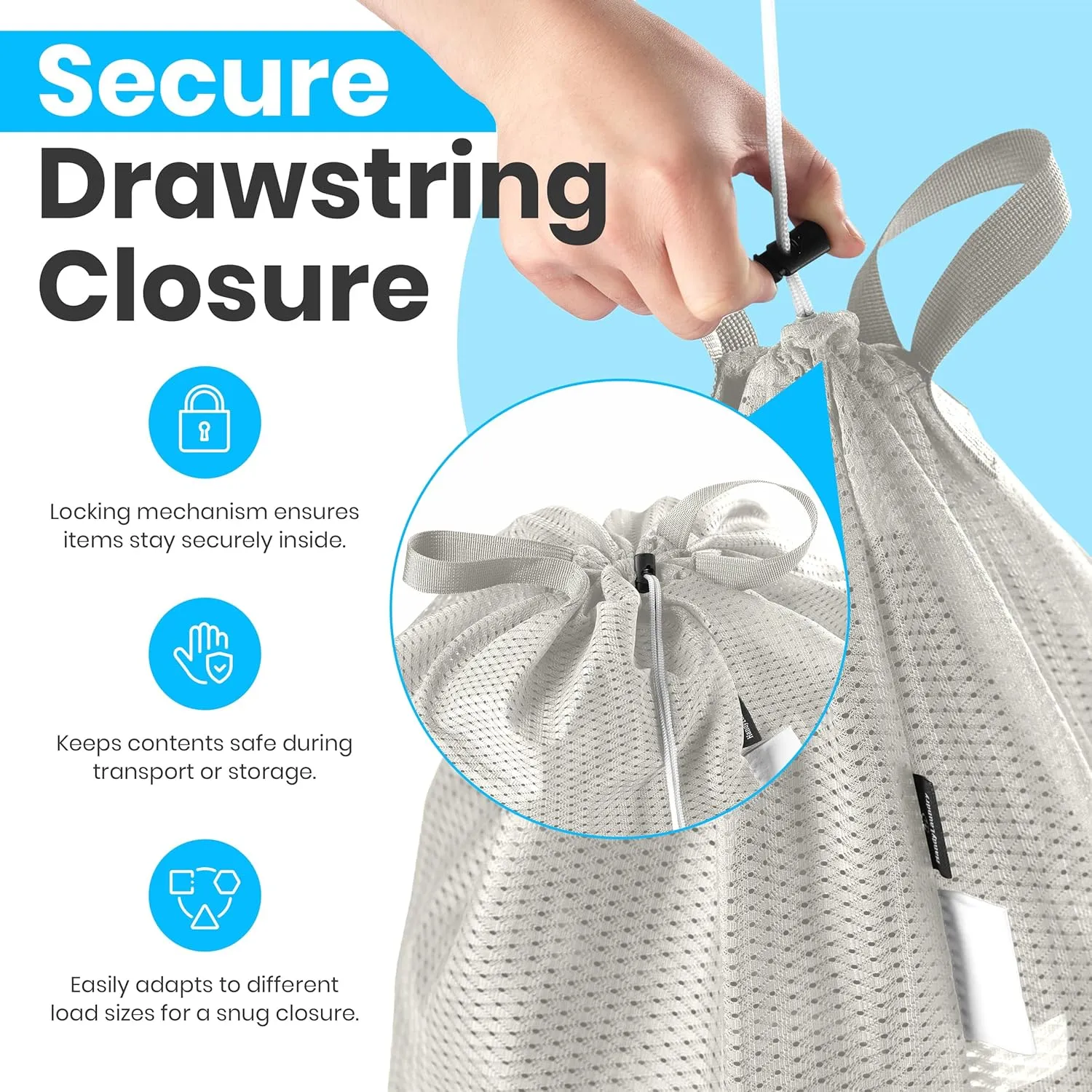 Large Mesh Laundry Bag - 2-PACK - Carry Handles, Secure Drawstring Closure, Machine Washable, Spacious Storage, Durable Soft Mesh Net Material, College Dorm, Camp, Laundromat. (Grey)