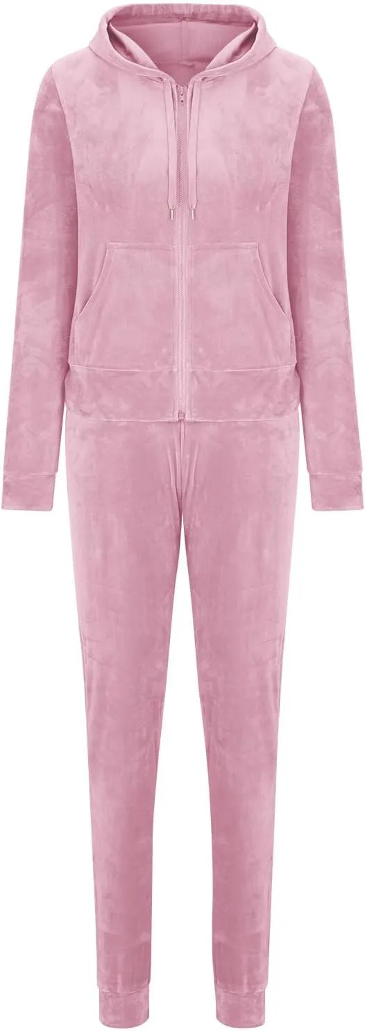 Lastesso Velour Tracksuit Womens Solid Color 2 Piece Tracksuit Zip Up Long Sleeve Tops Long Sweatpants Outfits Lounge Sets