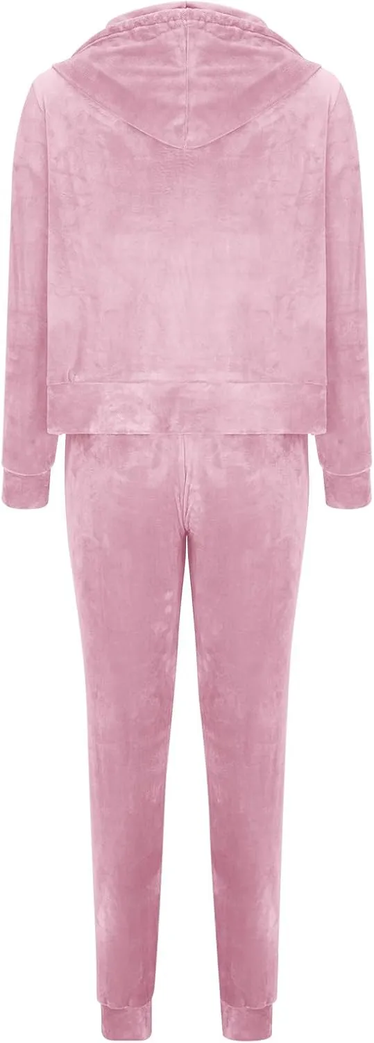 Lastesso Velour Tracksuit Womens Solid Color 2 Piece Tracksuit Zip Up Long Sleeve Tops Long Sweatpants Outfits Lounge Sets