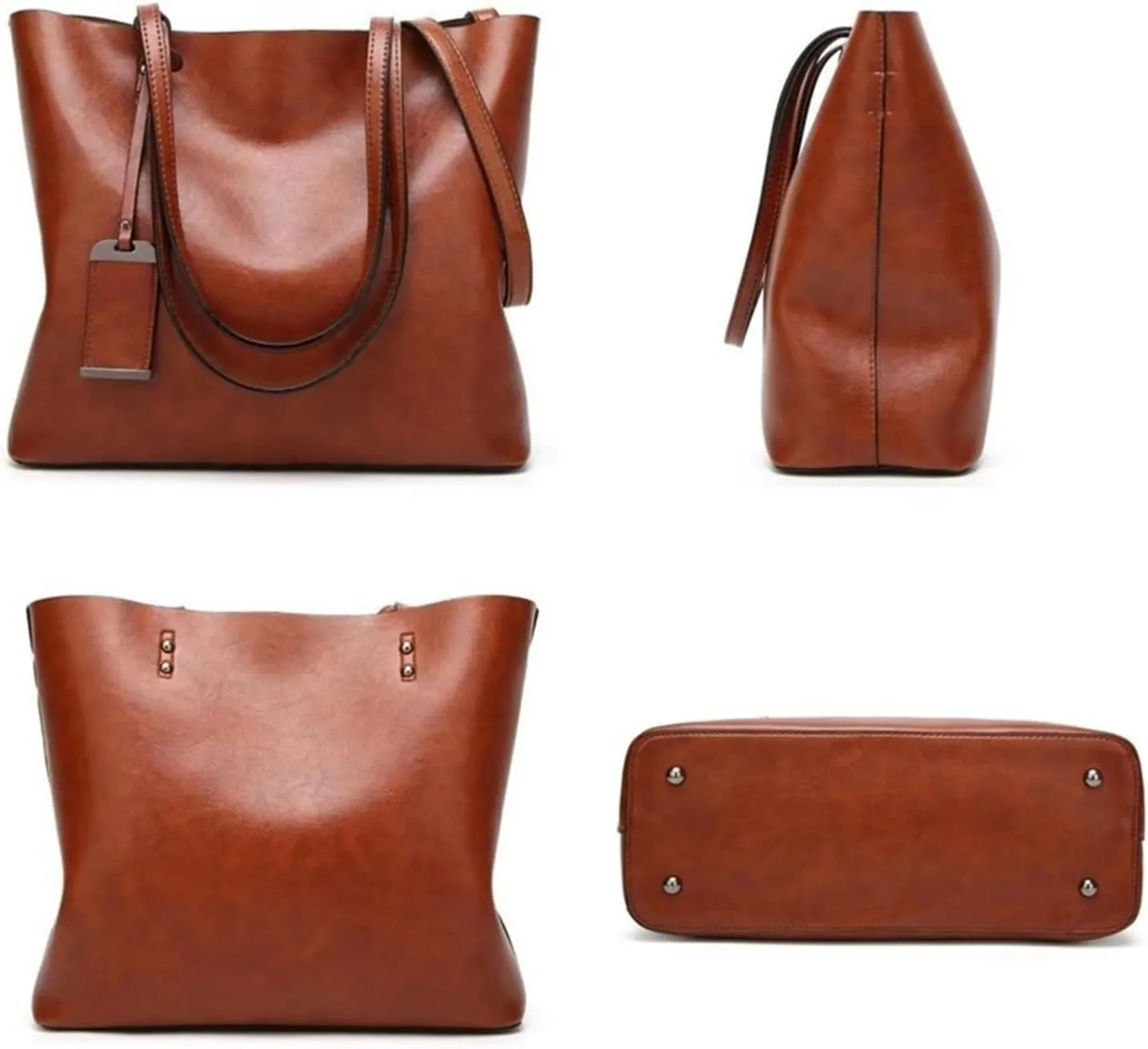 Leather Bucket Bags Simple Double Strap Womens Shoulder Bags For Women Messenger Bags Lady Shopping Tote Bag