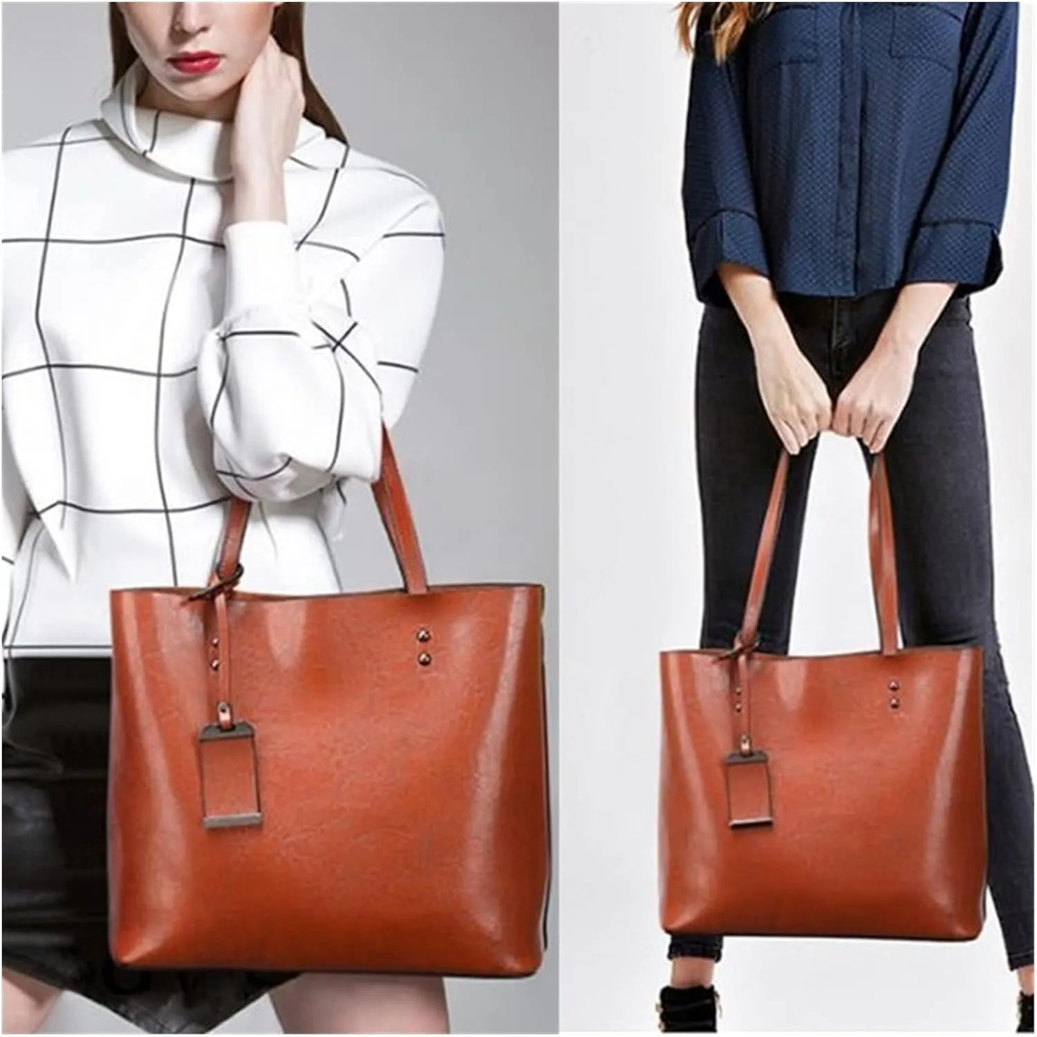 Leather Bucket Bags Simple Double Strap Womens Shoulder Bags For Women Messenger Bags Lady Shopping Tote Bag
