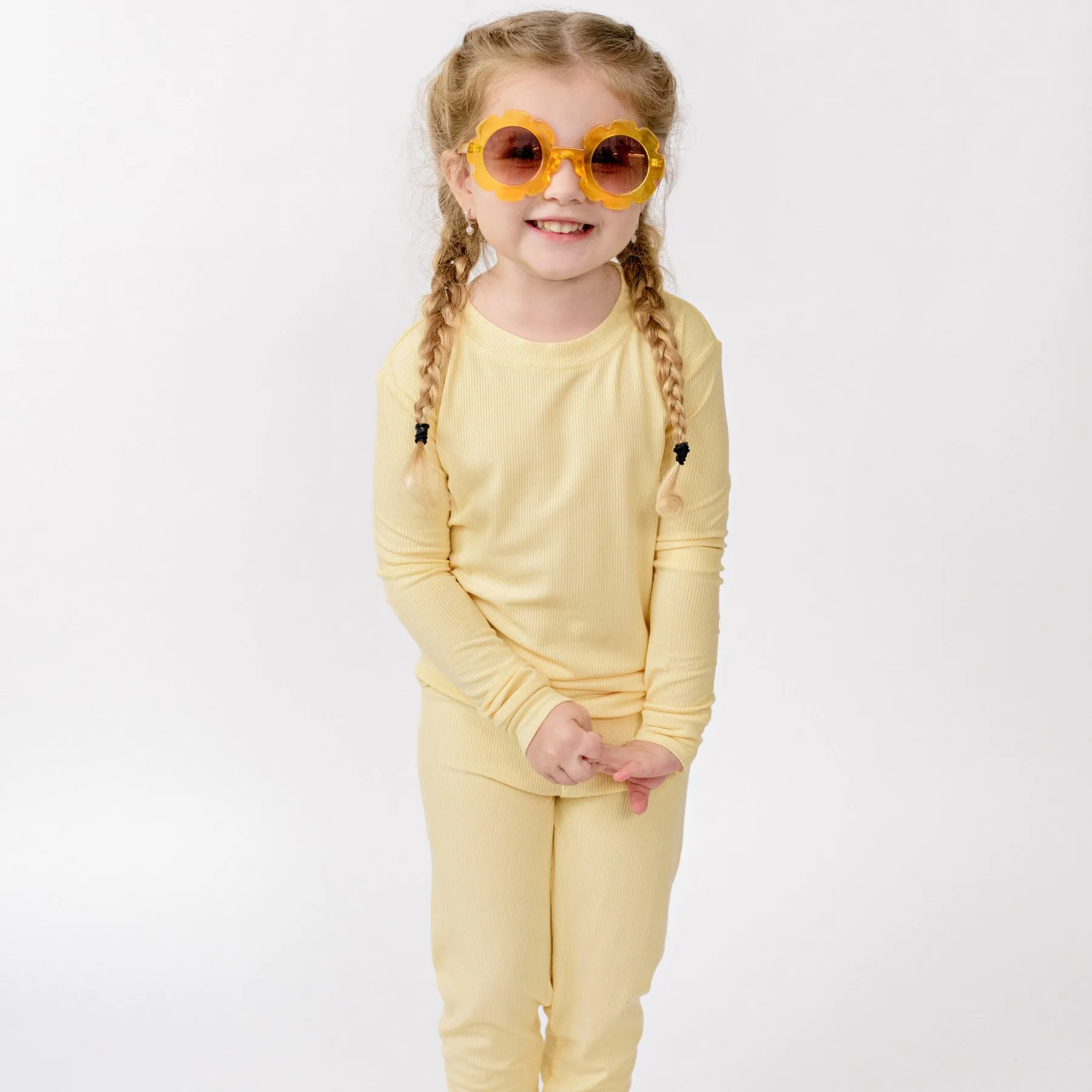 Lemon Yellow Small Ribbed Two-Piece Set