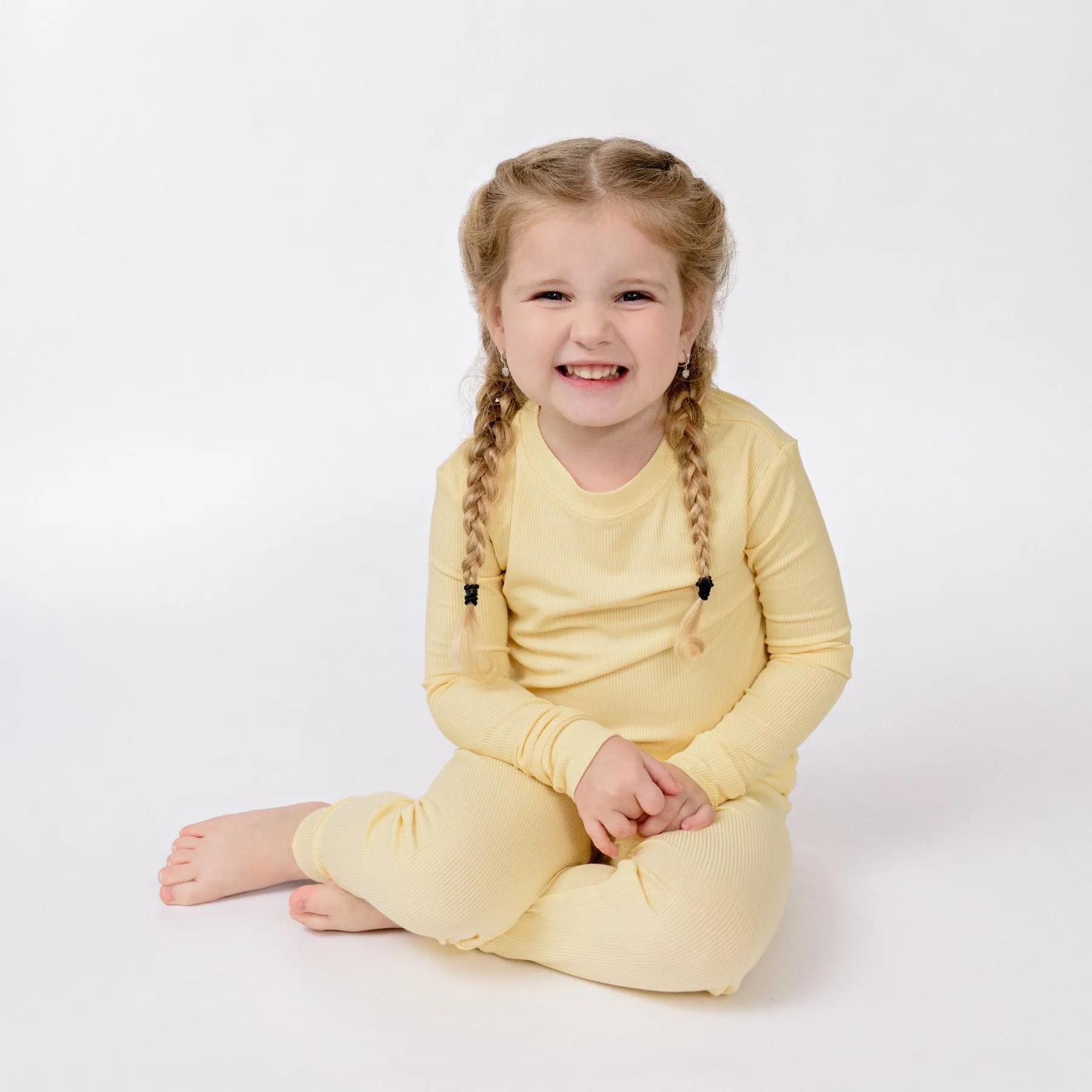 Lemon Yellow Small Ribbed Two-Piece Set