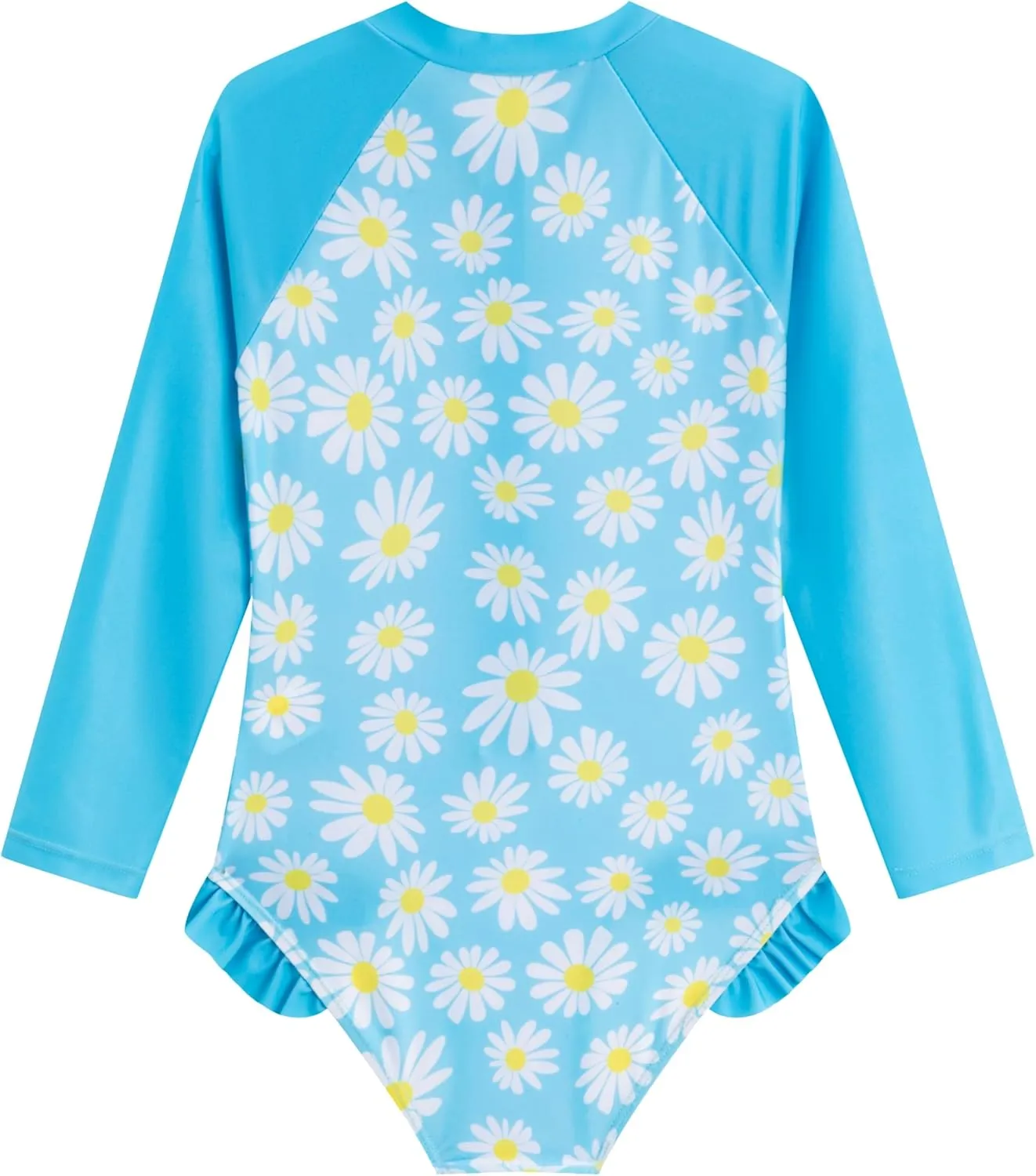 LIZENS Girls' One-Piece Swimwear Rash Guard Swimsuit Zipper Bathing Suits Long Sleeve Ruffle Girl Full Cover Flower Print