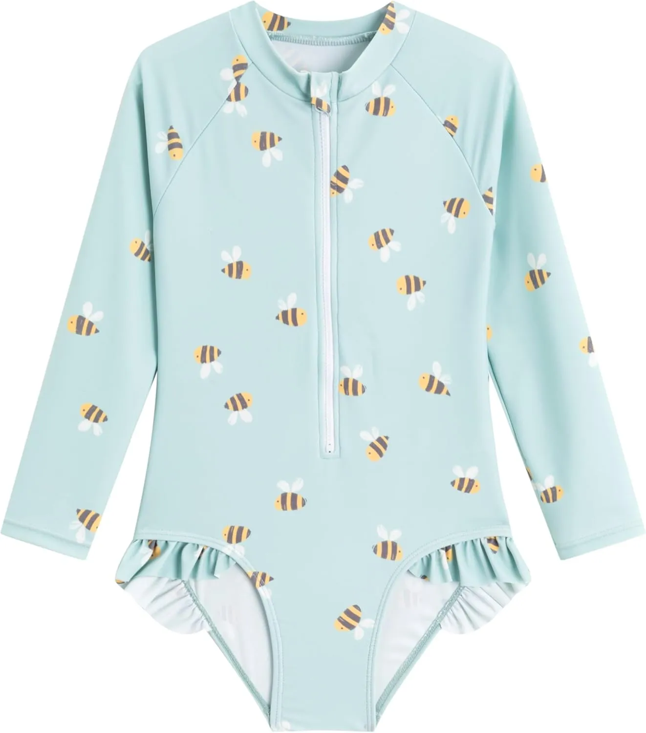 LIZENS Girls' One-Piece Swimwear Rash Guard Swimsuit Zipper Bathing Suits Long Sleeve Ruffle Girl Full Cover Flower Print