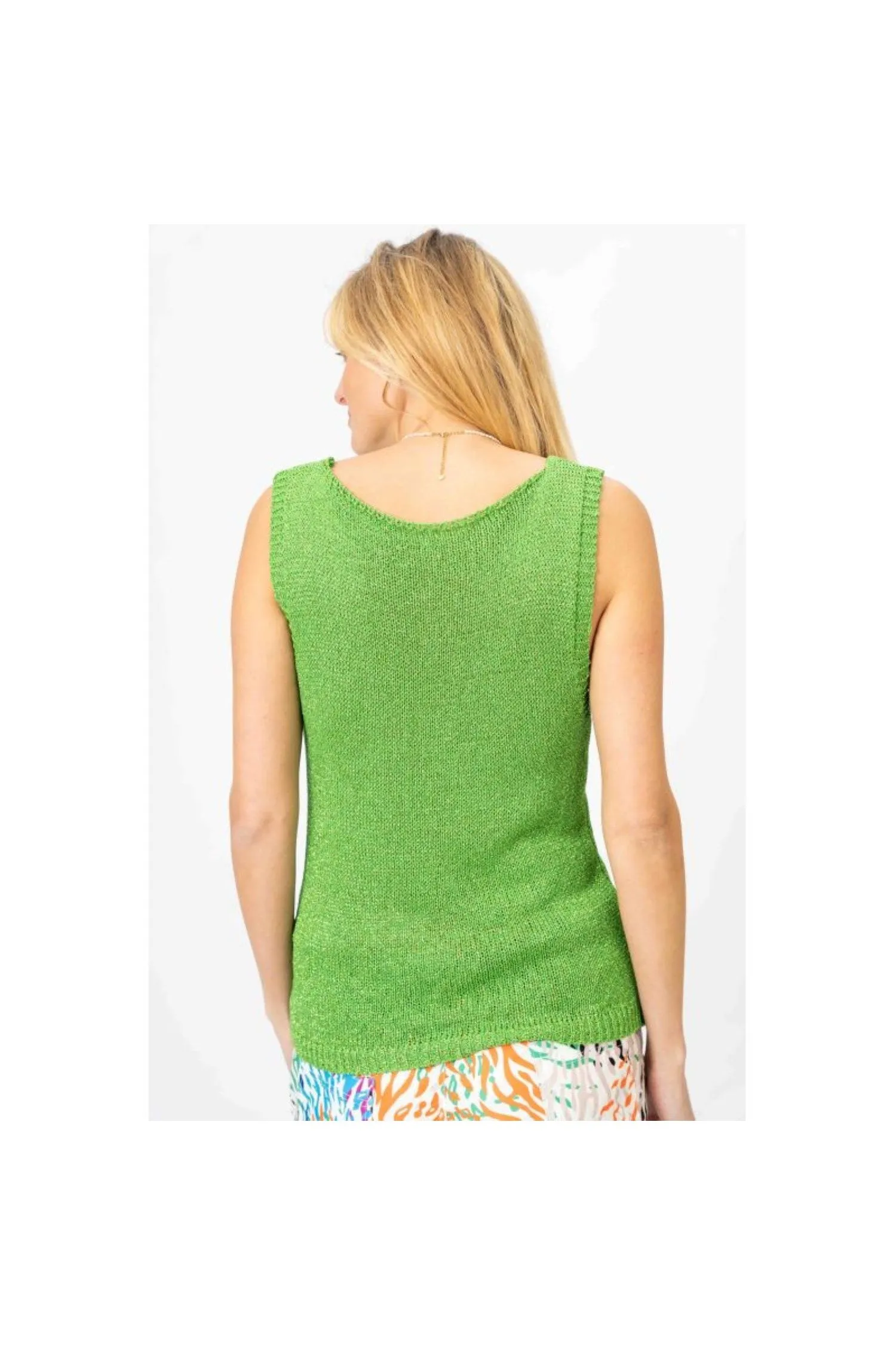 Look Modes Metallic Shimmer Knitted Tank With V-Neckline And Chest Pocket In Gucci Green