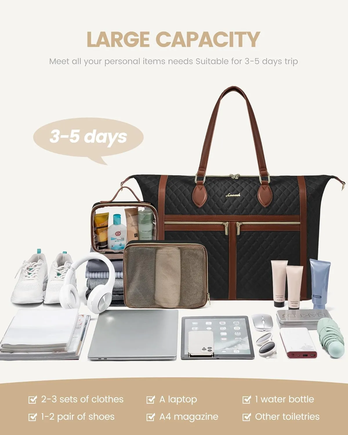 LOVEVOOK 4-in-1 Travel Weekender for Women - Duffle With Shoes Compartment, Carry On Overnight Tote, Toiletry Bag & Wet Pocket - Large Hospital Bag for Labor and Delivery