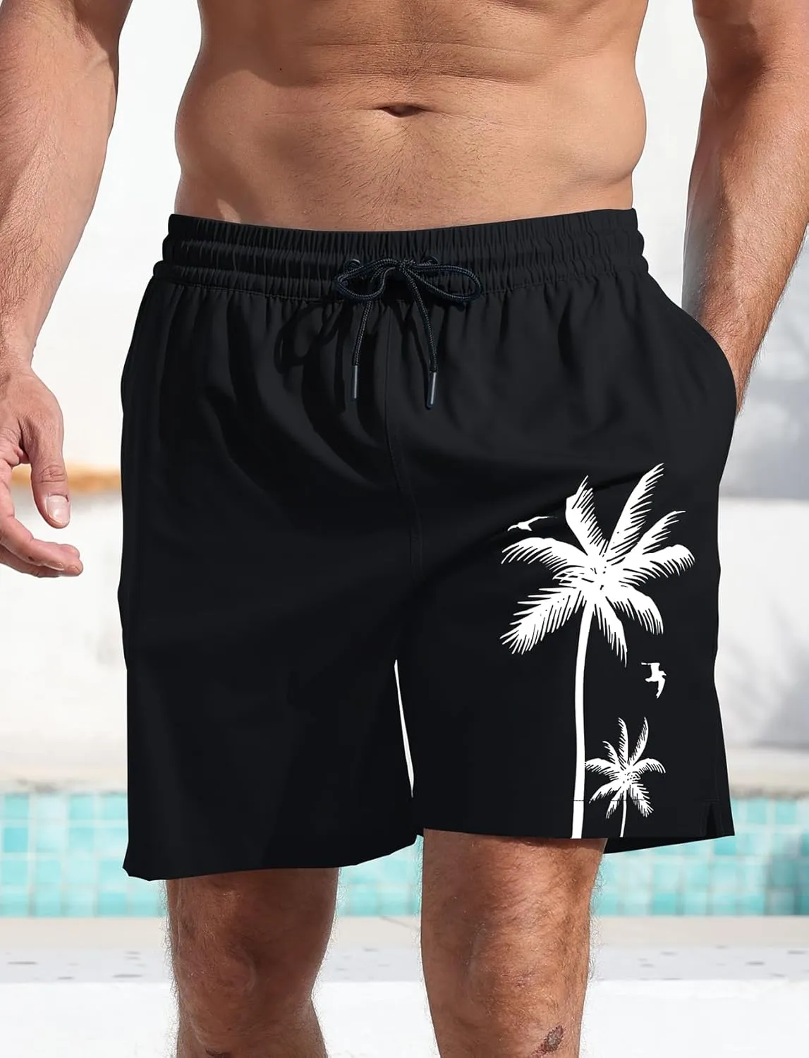 Lzzidou Men Swim Trunks with Compresssion Liner 7 Inch Inseam Board Shorts Bathing Suit with Zipper Pockets