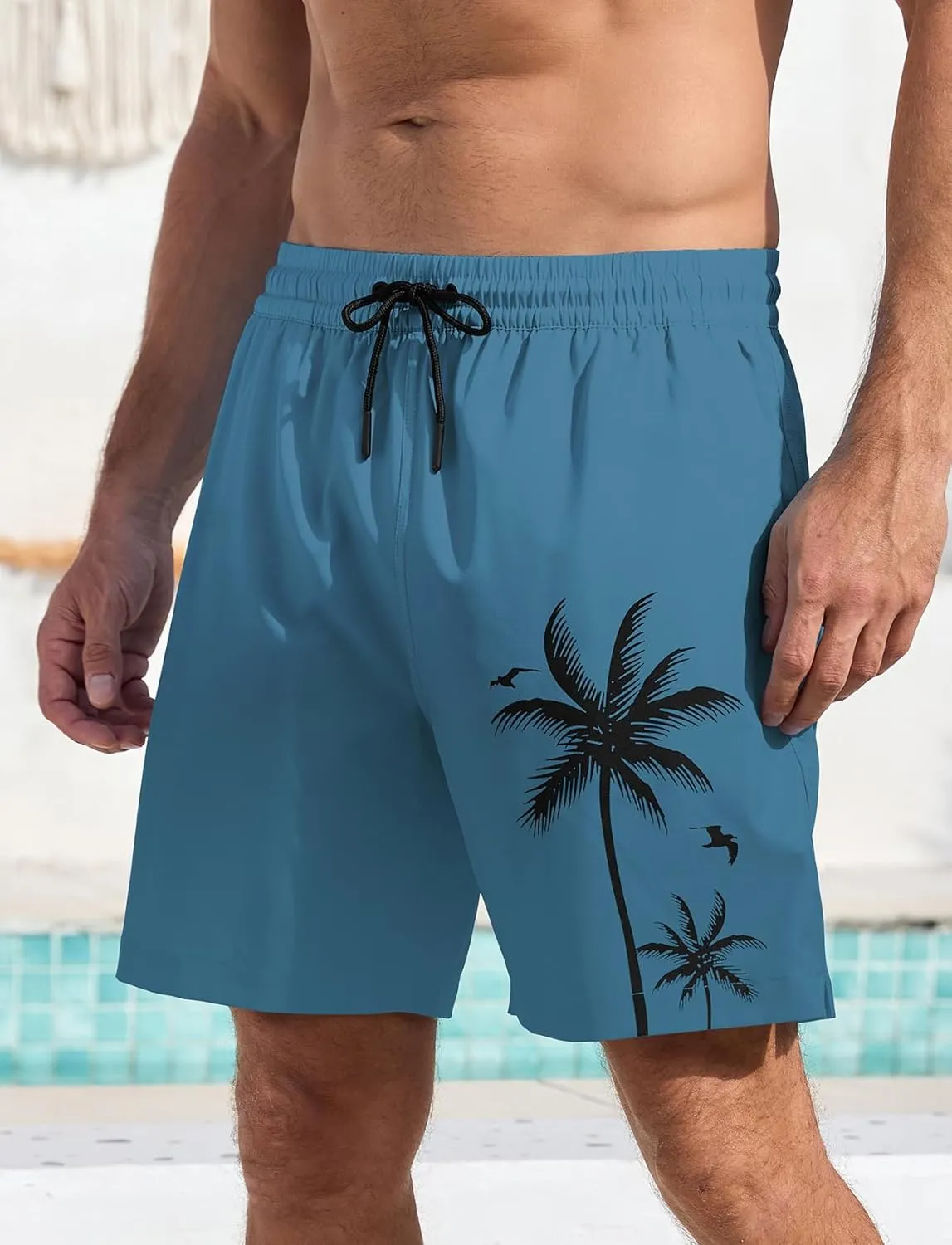Lzzidou Men Swim Trunks with Compresssion Liner 7 Inch Inseam Board Shorts Bathing Suit with Zipper Pockets