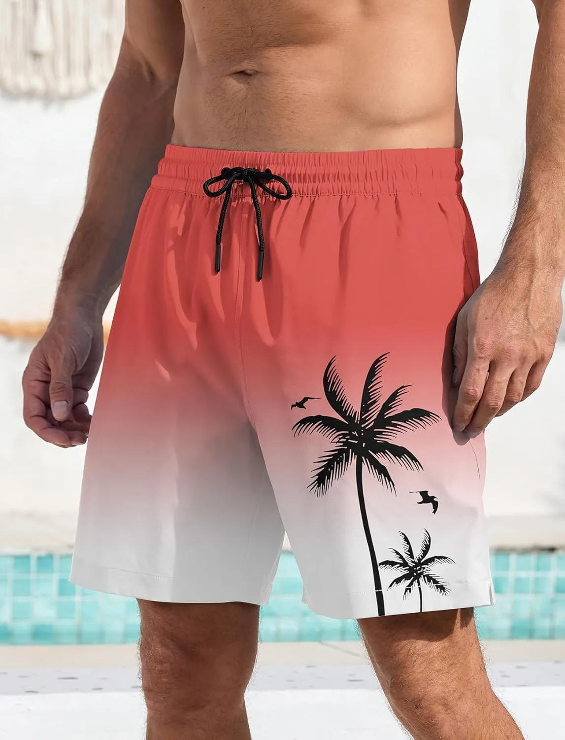 Lzzidou Men Swim Trunks with Compresssion Liner 7 Inch Inseam Board Shorts Bathing Suit with Zipper Pockets