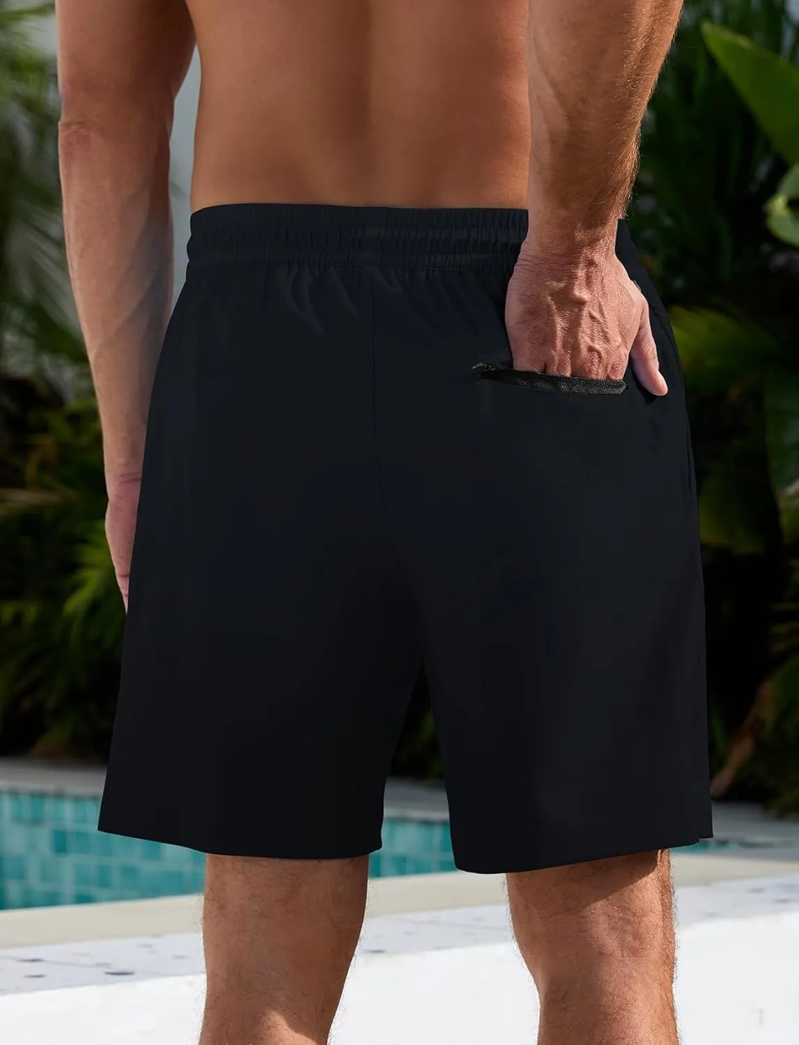 Lzzidou Men Swim Trunks with Compresssion Liner 7 Inch Inseam Board Shorts Bathing Suit with Zipper Pockets