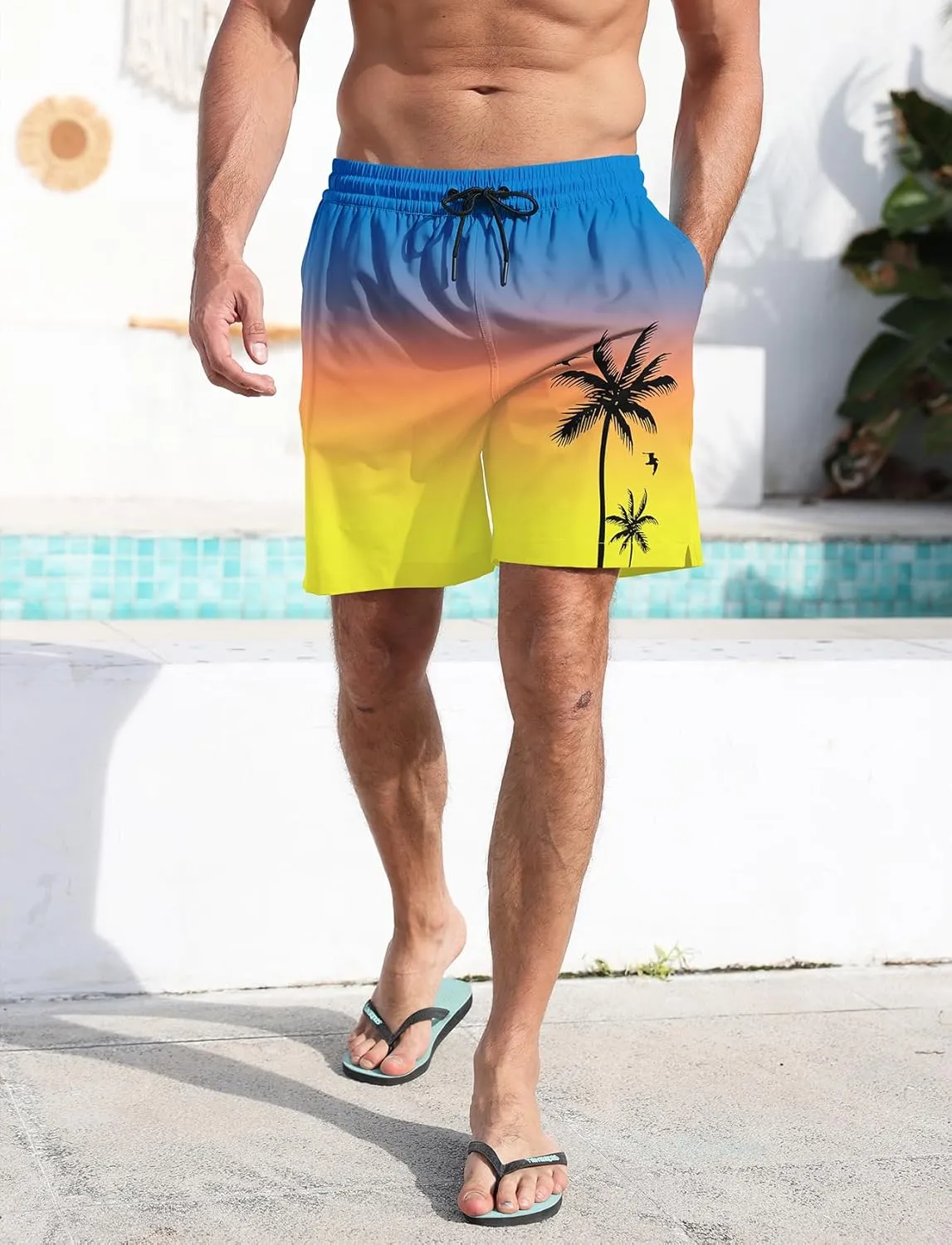 Lzzidou Men Swim Trunks with Compresssion Liner 7 Inch Inseam Board Shorts Bathing Suit with Zipper Pockets