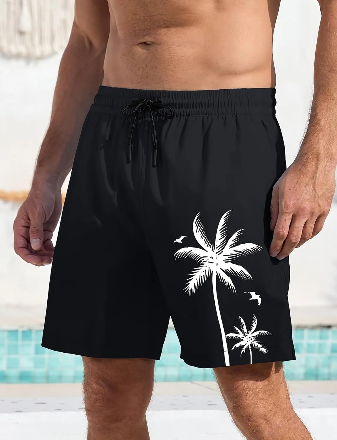 Lzzidou Men Swim Trunks with Compresssion Liner 7 Inch Inseam Board Shorts Bathing Suit with Zipper Pockets