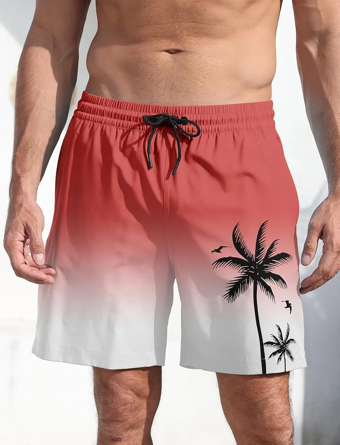 Lzzidou Men Swim Trunks with Compresssion Liner 7 Inch Inseam Board Shorts Bathing Suit with Zipper Pockets