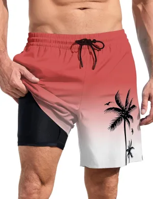 Lzzidou Men Swim Trunks with Compresssion Liner 7 Inch Inseam Board Shorts Bathing Suit with Zipper Pockets