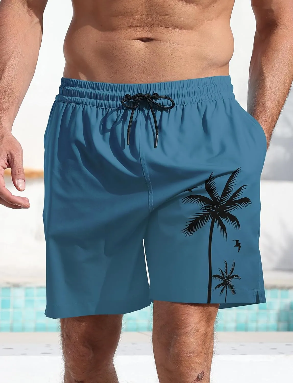 Lzzidou Men Swim Trunks with Compresssion Liner 7 Inch Inseam Board Shorts Bathing Suit with Zipper Pockets