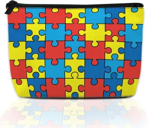Makeup Bag for Purse, Waterproof Funny Autism Awareness Puzzles Cosmetic Bag for Women, Zipper Travel Toiletry Pouch Gift 9.55.9 Inch