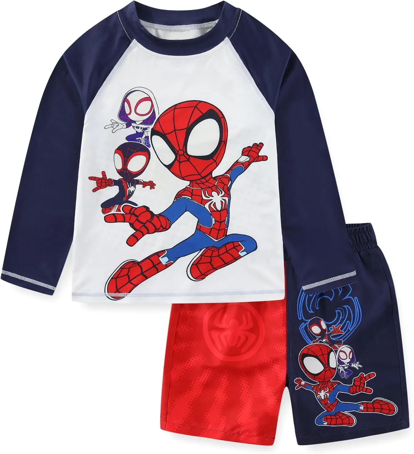 Marvel Spider-Man Boys UPF 50  Rash Guard and Swim Trunks for Toddler and Big Kids