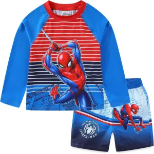 Marvel Spider-Man Boys UPF 50  Rash Guard and Swim Trunks for Toddler and Big Kids