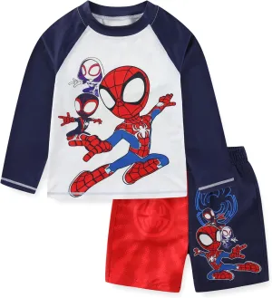 Marvel Spider-Man Boys UPF 50  Rash Guard and Swim Trunks for Toddler and Big Kids