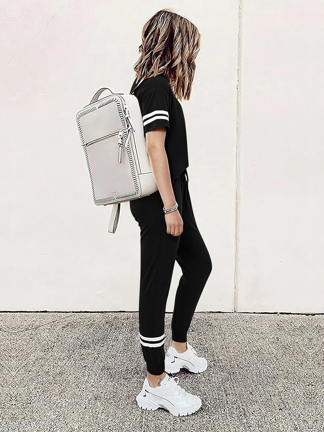 MASCOMODA 2 Piece Outfits for Women 2025 Summer Casual Quarter Zip Short Sleeve Tops Long Pants Tracksuit Jogger Lounge Sets
