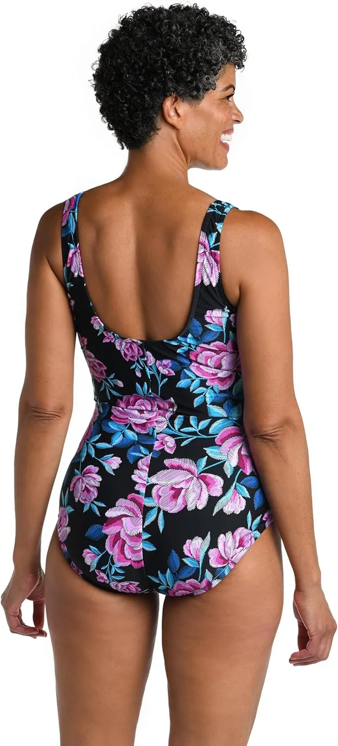 Maxine Of Hollywood Women's Side Shirred Girl Leg One Piece Swimsuit