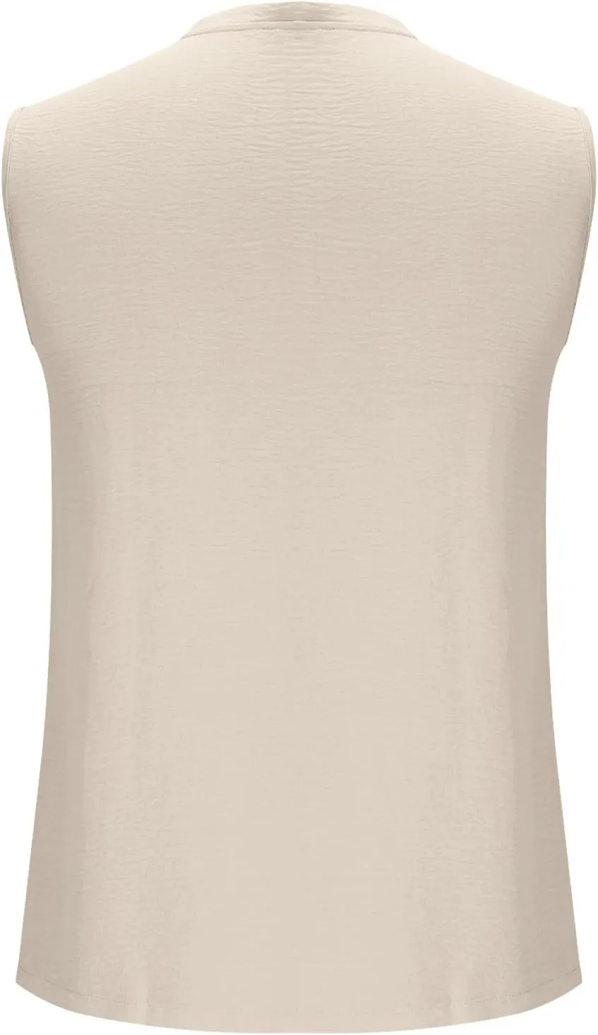 Men Casual Tanks V Neck Button Sleeveless Henley Shirts Basic Solid Color Tank Tops Summer Beach Vacation Muscle Vests