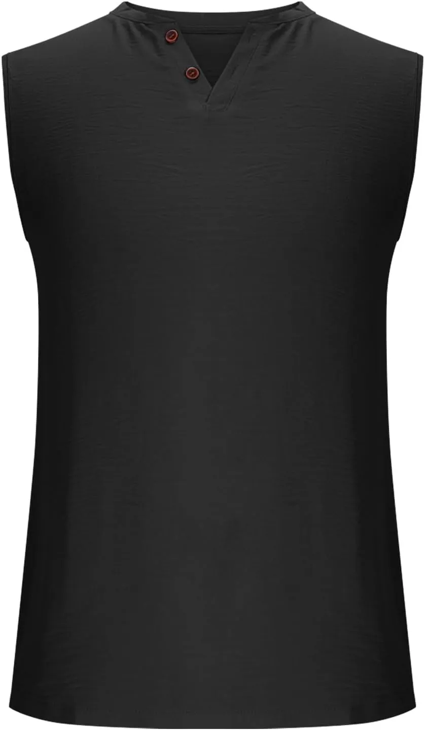 Men Casual Tanks V Neck Button Sleeveless Henley Shirts Basic Solid Color Tank Tops Summer Beach Vacation Muscle Vests