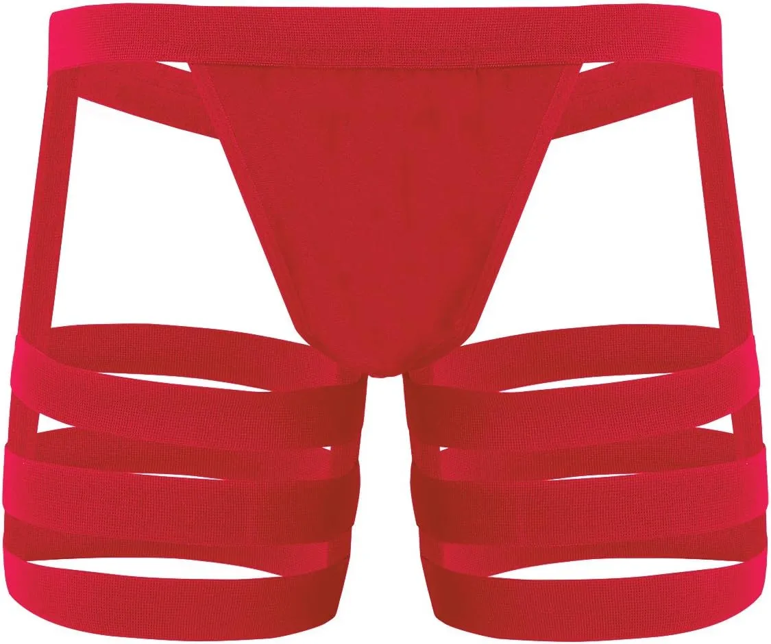 Men's Bulge Pouch G-String Thongs Sissy Underwear Briefs Boxer Trunks with Garters
