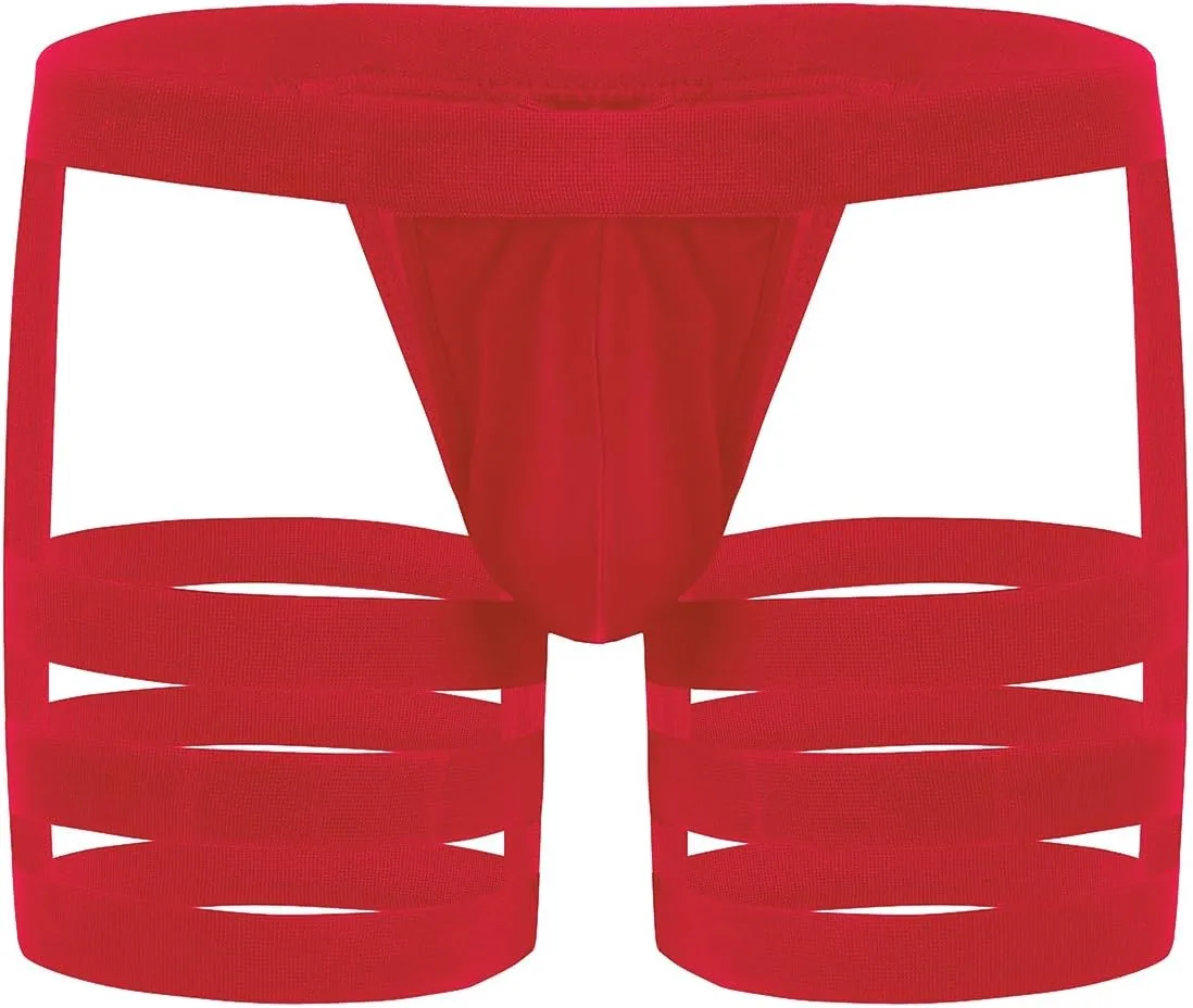 Men's Bulge Pouch G-String Thongs Sissy Underwear Briefs Boxer Trunks with Garters