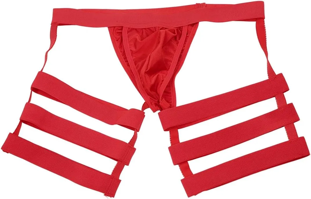 Men's Bulge Pouch G-String Thongs Sissy Underwear Briefs Boxer Trunks with Garters