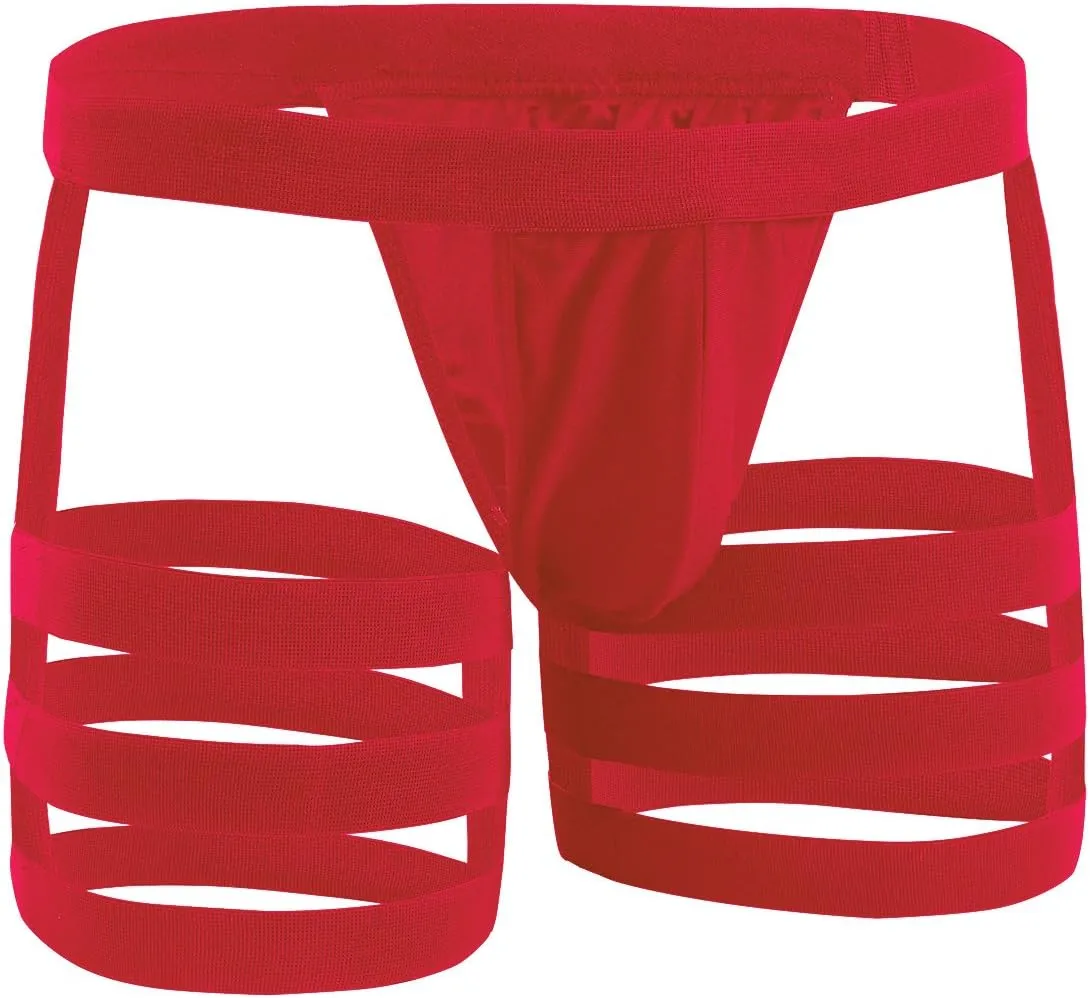 Men's Bulge Pouch G-String Thongs Sissy Underwear Briefs Boxer Trunks with Garters