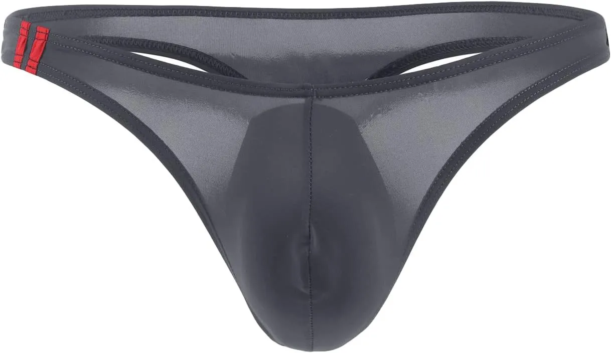 Men's Low Rise T Back Ice Silk Thong Bulge Pouch Breathable Elastic Bikini Underwear Sexy G String U Convex Briefs