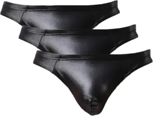 Men's Sexy Patent Leather Convex Underwear Low-Waist Body-Shaping Boxer Briefs Knitted Nylon Underpants