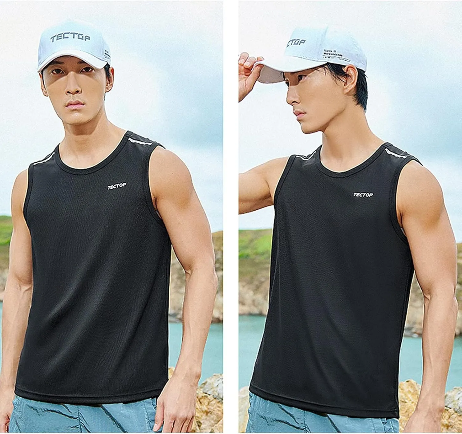 Men's Sports Tank Top Sleeveless Quick Dry Athletic Gym Shirts for Beach Running Workout