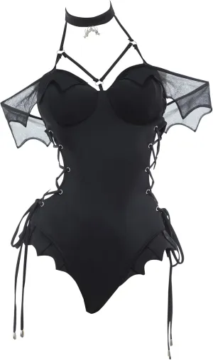 MEOWCOS Gothic Swimsuit for Women Vintage Bat Design Goth Swimsuit Bathing Suit Retro Dark Swimwear