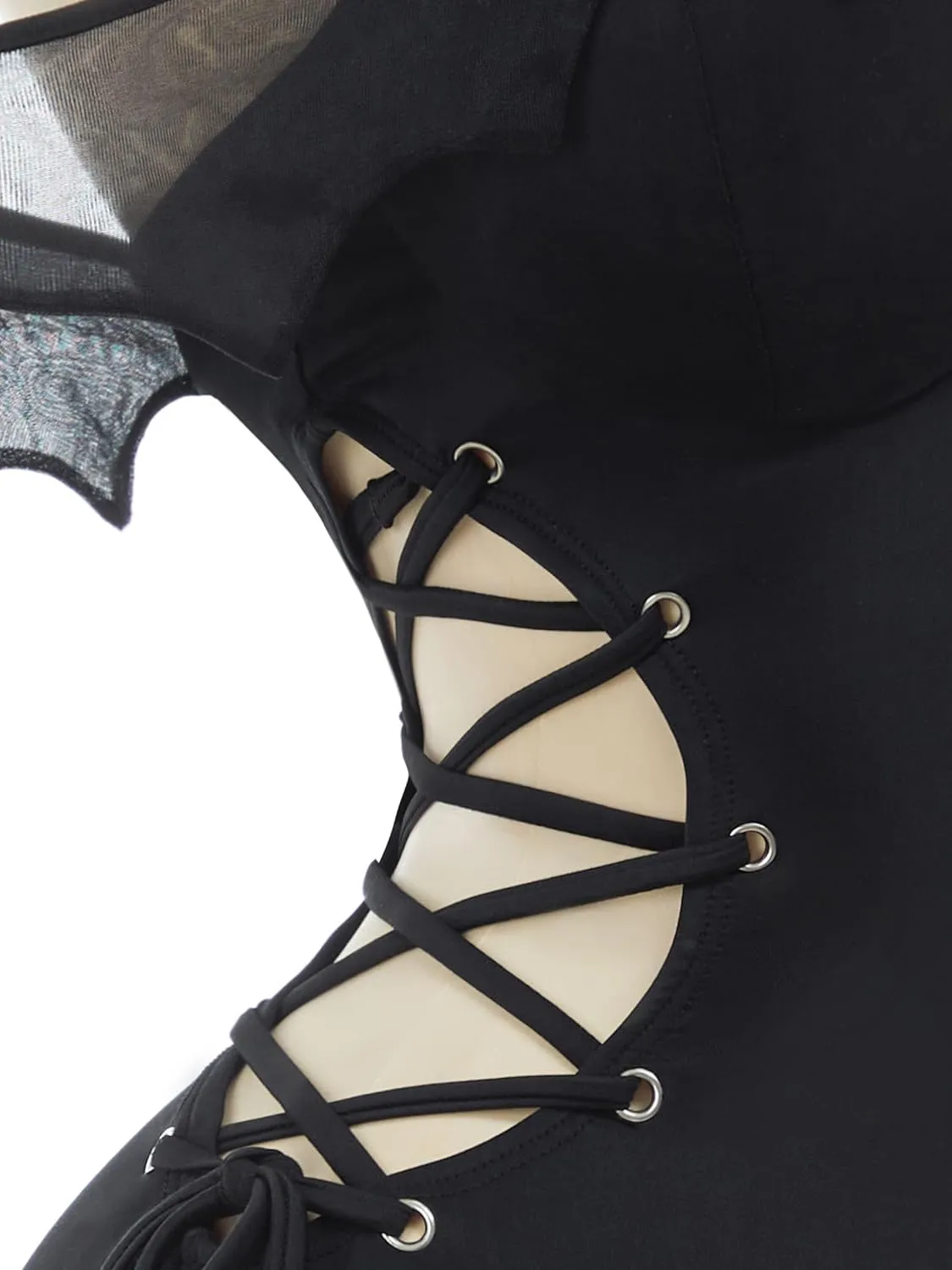 MEOWCOS Gothic Swimsuit for Women Vintage Bat Design Goth Swimsuit Bathing Suit Retro Dark Swimwear