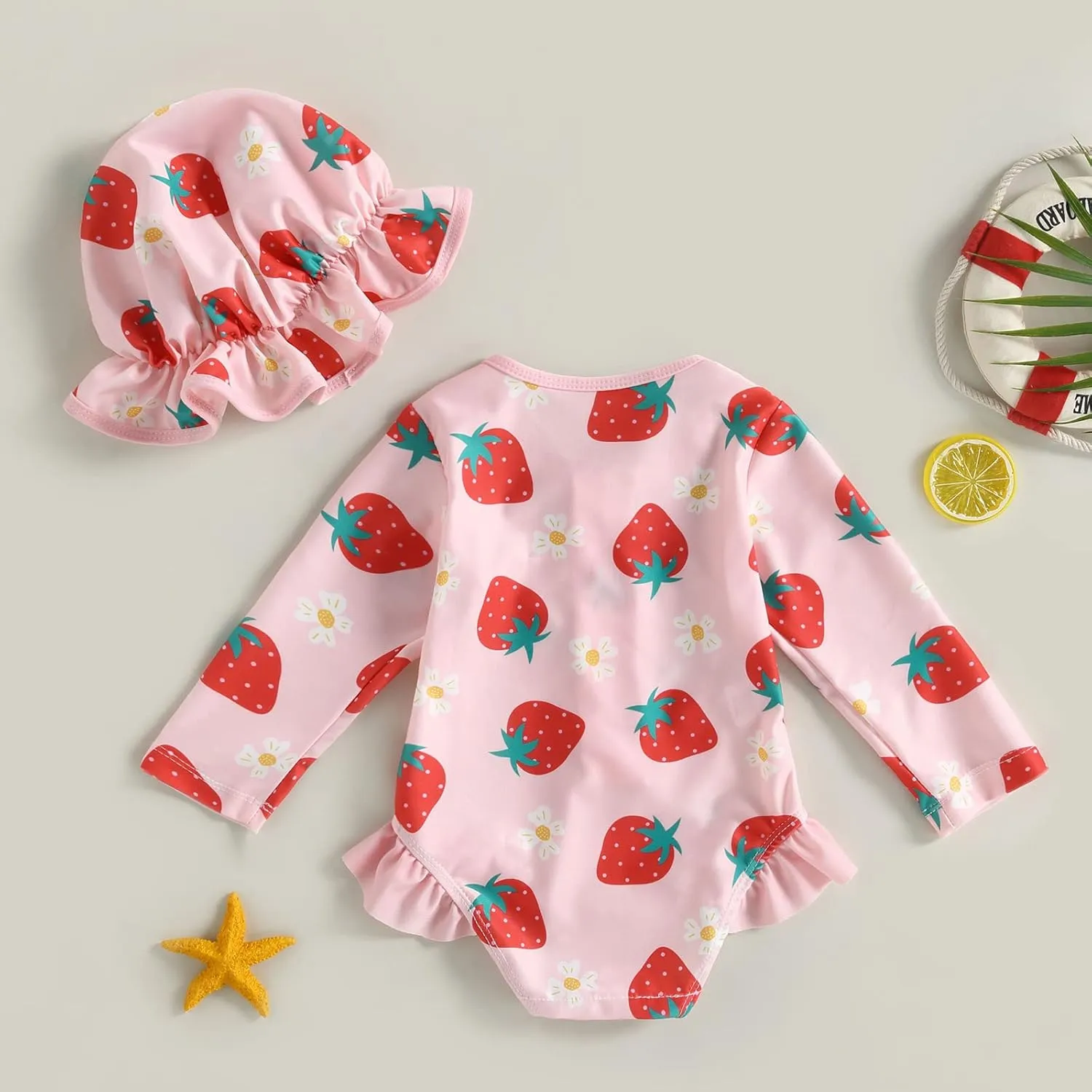 MERSARIPHY Baby Girl One-Piece Swimsuit Rash Guard Toddler Infant Zipper Long Sleeve Swimwear Hat Bathing Suit Swimwear