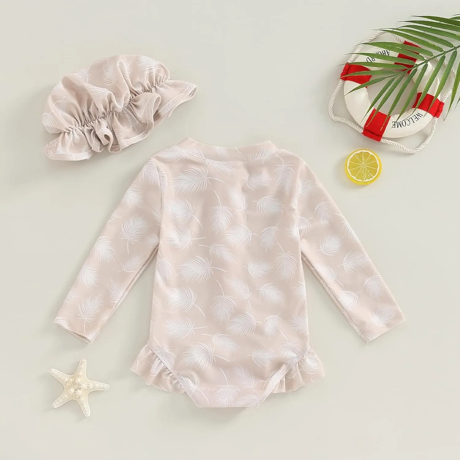 MERSARIPHY Baby Girl One-Piece Swimsuit Rash Guard Toddler Infant Zipper Long Sleeve Swimwear Hat Bathing Suit Swimwear