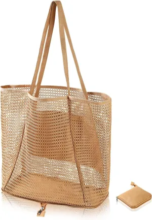 Mesh Beach Tote Bag, Extra Large Shoulder Bag for Women, Pool Bag for Shopping, Travel & Vacation