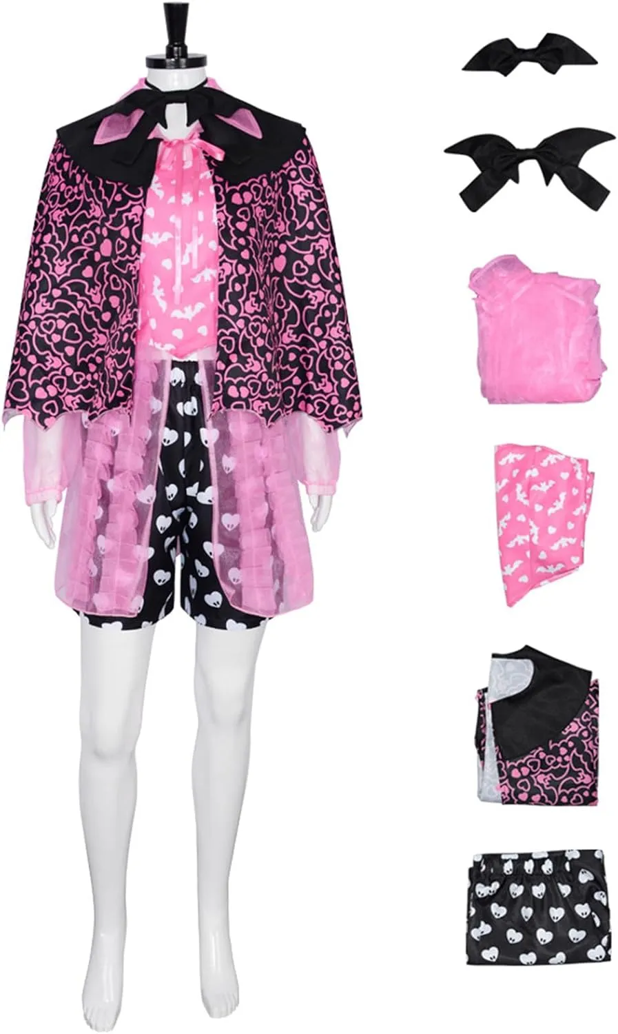 MIAOCOS High School Draculaura Cosplay Costume Shirt Pants Cloak Accessories Full Set Halloween Party Role Play