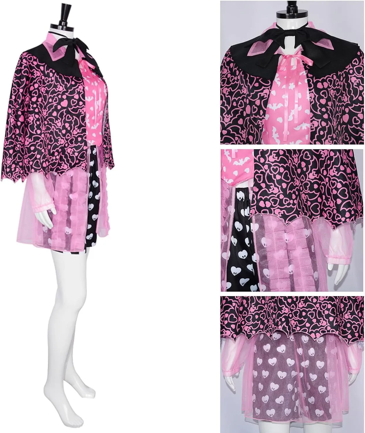 MIAOCOS High School Draculaura Cosplay Costume Shirt Pants Cloak Accessories Full Set Halloween Party Role Play