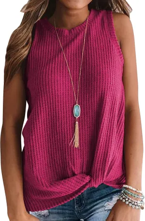 MIHOLL Womens Casual Tops Sleeveless Cute Twist Knot Waffle Knit Shirts Tank Tops