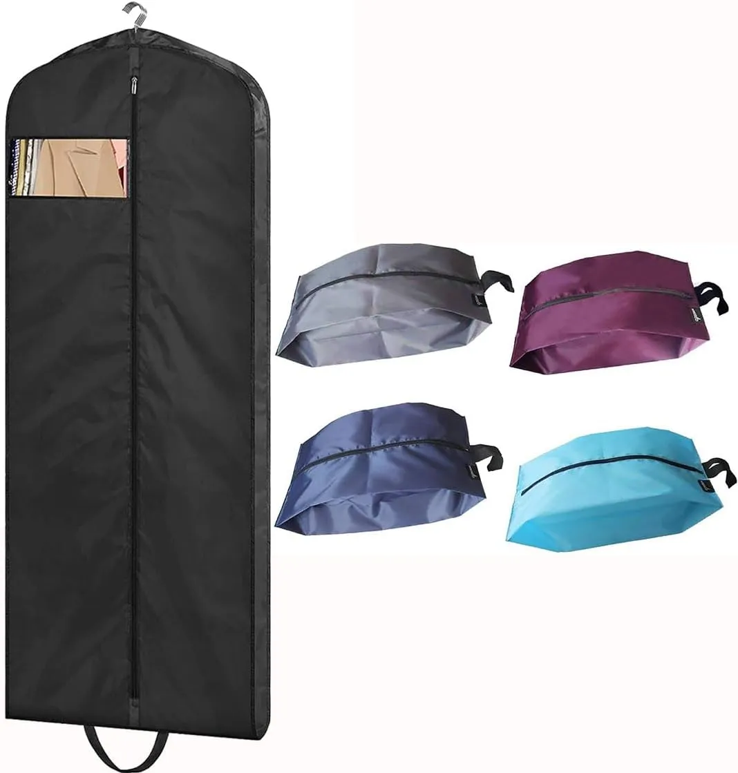 MISSLO 65" Gusseted Hanging Garment Bags Bundle with Travel Shoe Bags